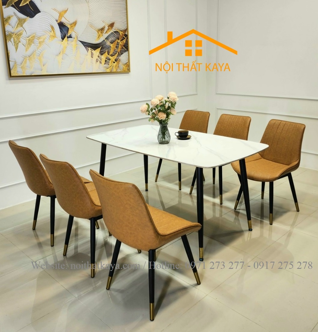 Bộ Bàn Mặt Đá Ceramic Chân Neva - 6 Ghế Nhập Khẩu KY-GH17