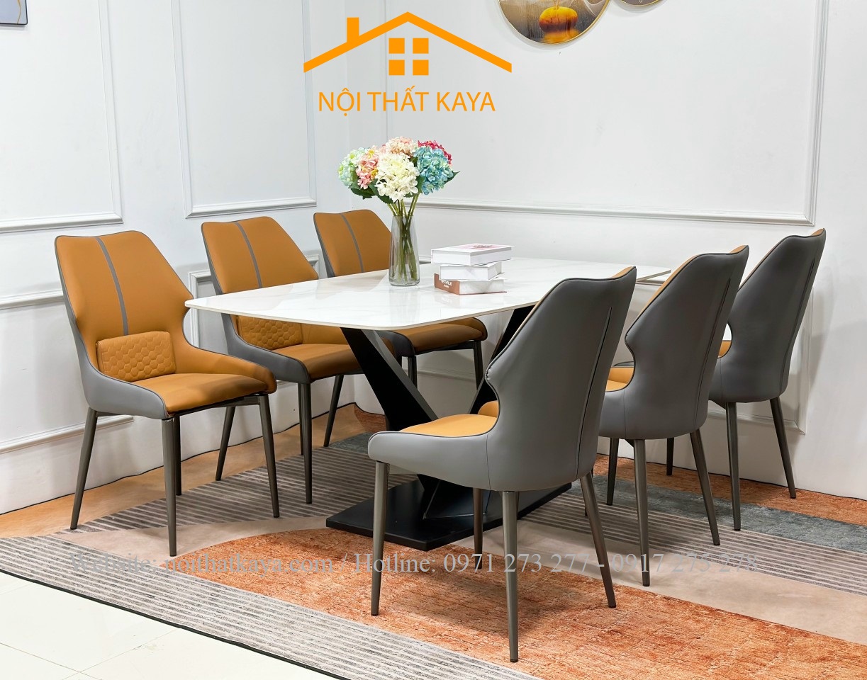 Bộ Bàn Mặt Đá Ceramic Chân X - 6 Ghế Nhập Khẩu KY-GH38