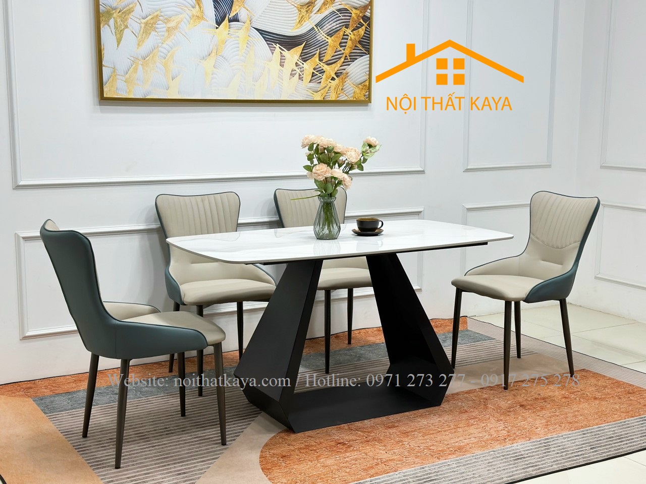Bộ Bàn Mặt Đá Ceramic Chân O - 4 Ghế Nhập Khẩu KY-GH37