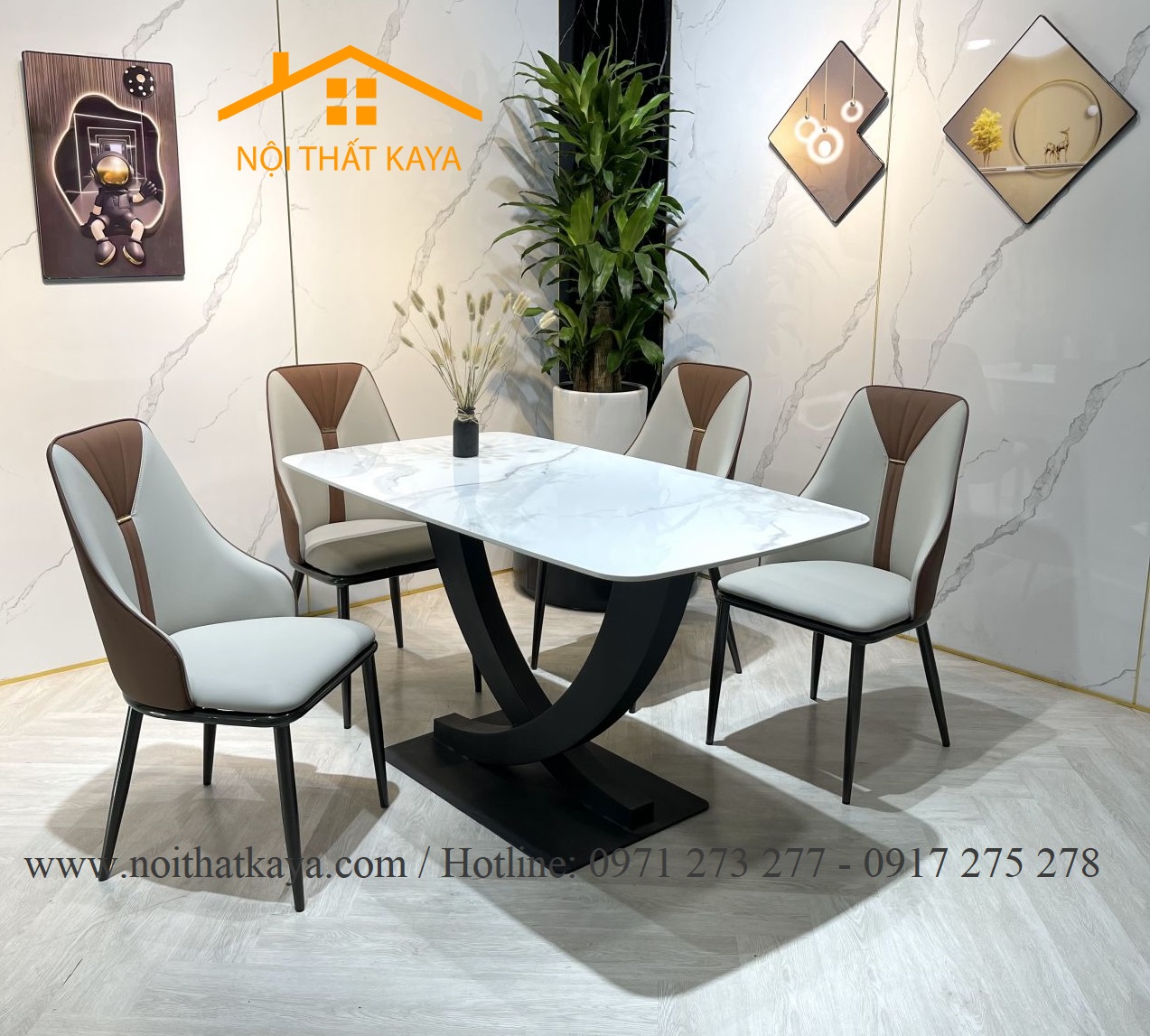 Bộ Bàn Mặt Đá Ceramic Chân U - 4 Ghế Nhập Khẩu KY-GH05
