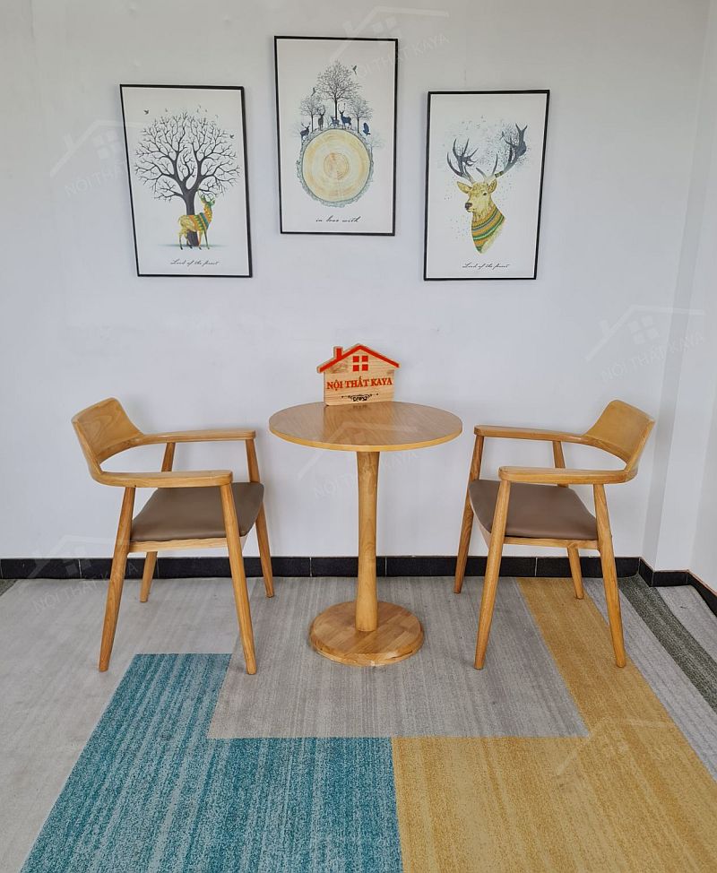 Bộ Bàn Tròn Chân Trụ 2 Ghế Hirosima Tự Nhiên