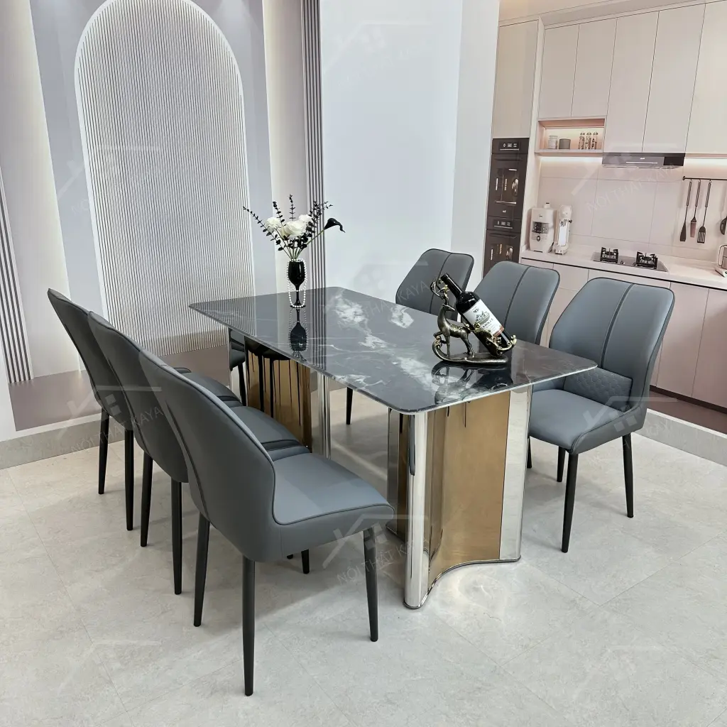 Bộ Bàn Ghế Nhập Khẩu Veno - 6 Ghế - K22 (mạ Vàng Hồng)
