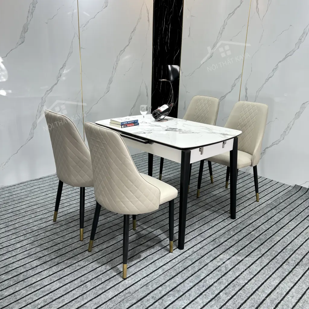 Bộ Bàn Ăn Mặt Đá Thông Minh Ky-gh44 Mở Rộng Kéo Dài – 4 Ghế Monet Vip (2)