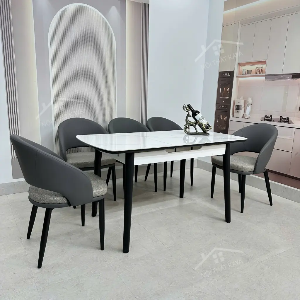 Bộ Bàn Ăn Mặt Đá Thông Minh Mở Rộng K25 – 6 Ghế Kenzo (3)