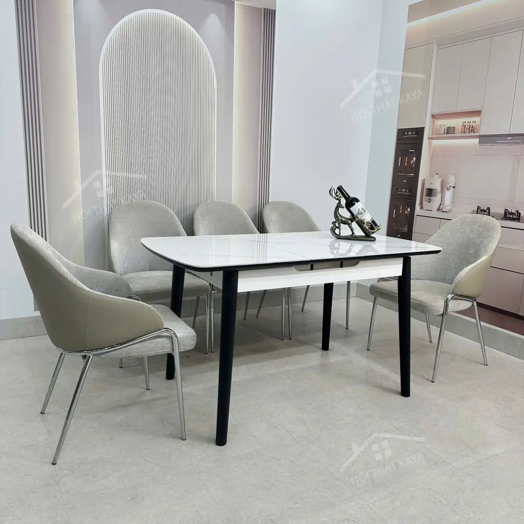 Bộ Bàn Ăn Mặt Đá Thông Minh Mở Rộng K25 – 6 Ghế Lucy (3)