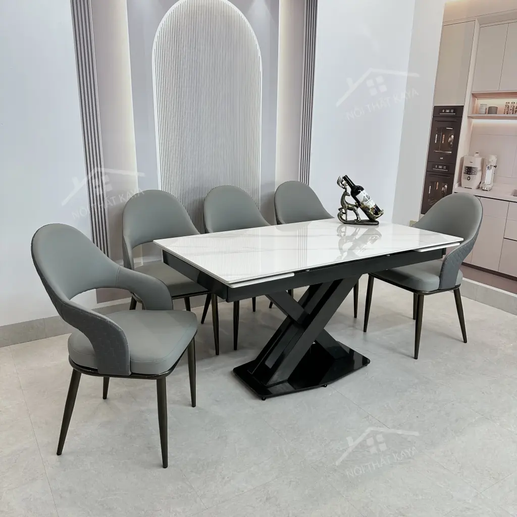 Bộ Bàn Ăn Mặt Đá Thông Minh Mở Rộng K44 – 6 Ghế Alix (2)