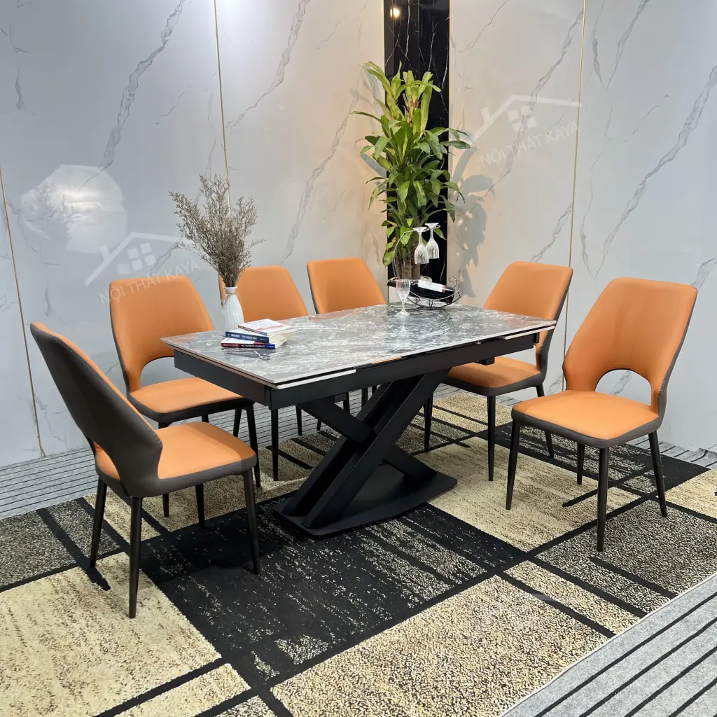Bộ Bàn Ăn Mặt Đá Thông Minh Mở Rộng K44 – 6 Ghế Joyce (5)