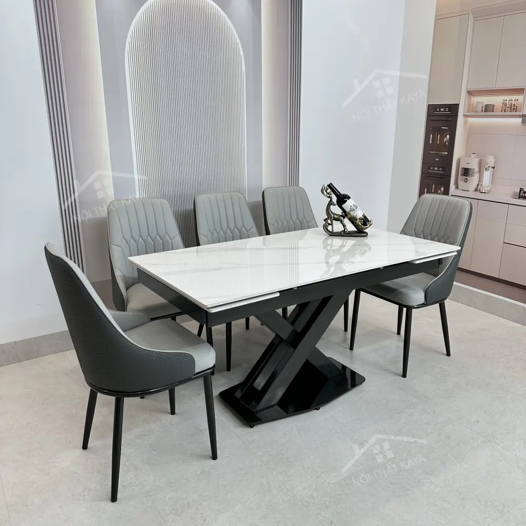 Bộ Bàn Ăn Mặt Đá Thông Minh Mở Rộng K44 – 6 Ghế Monet Vip (4)