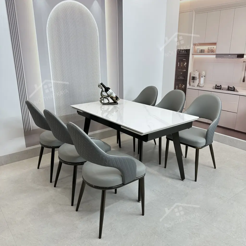Bộ Bàn Ăn Mặt Đá Thông Minh Mở Rộng K57 – 6 Ghế Alix (1)